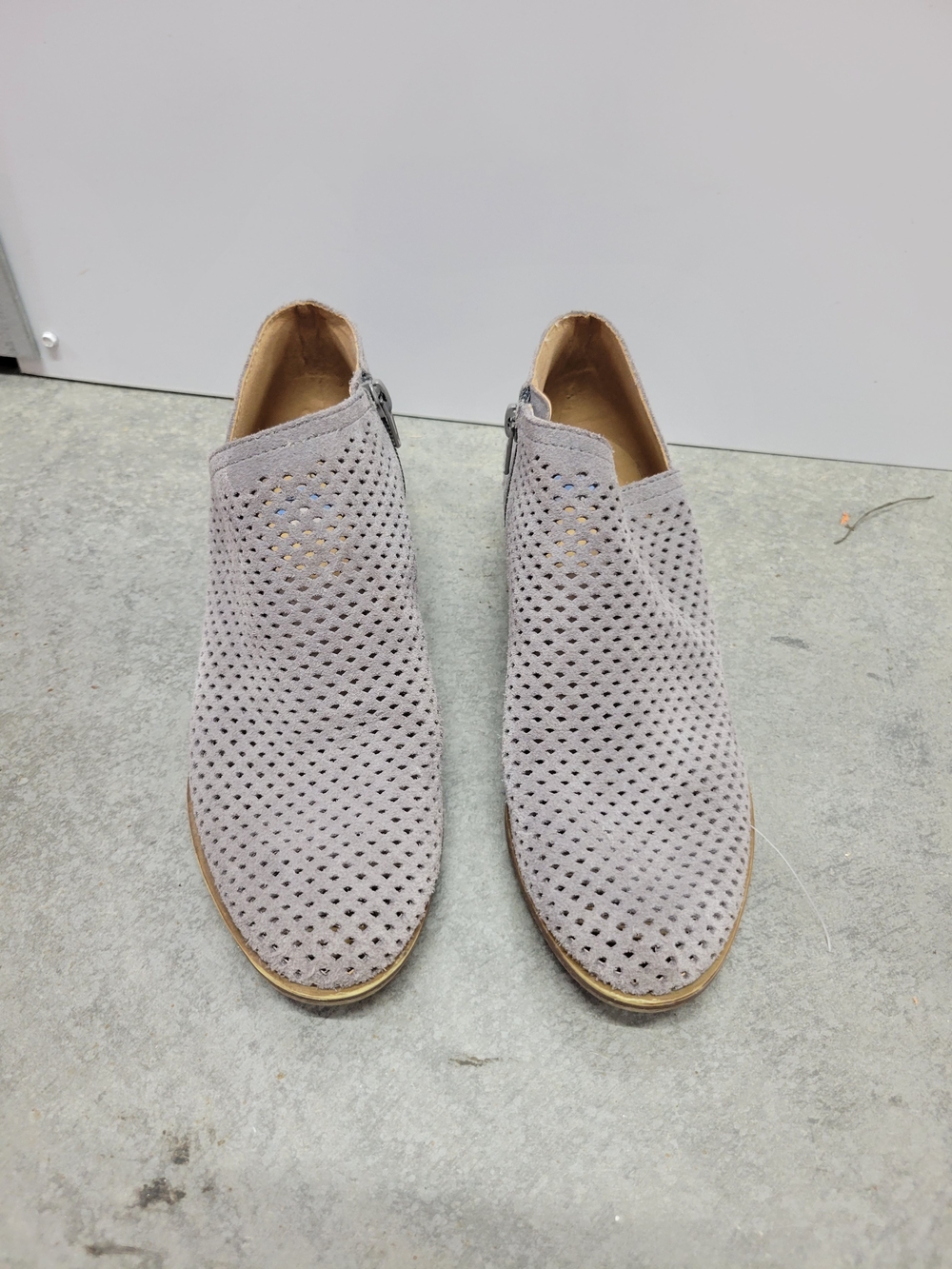 Lucky Brand Perforated Suede Ankle Booties — Light Gray